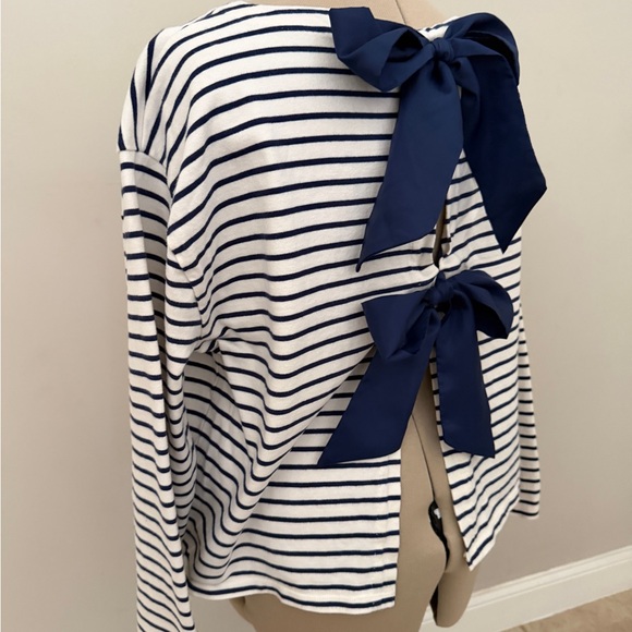 J. Crew Tops - J. Crew Navy & White Striped Bow-Back Top